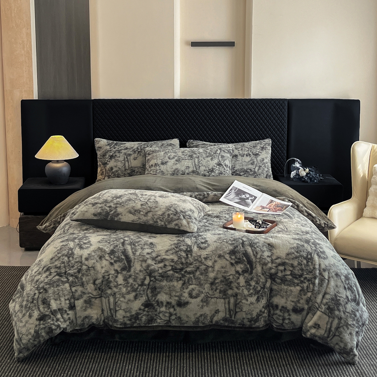 91家纺网 家纺一手货源 找家纺 （总）民新家纺 2025新款兔毛绒印花简约款四件套