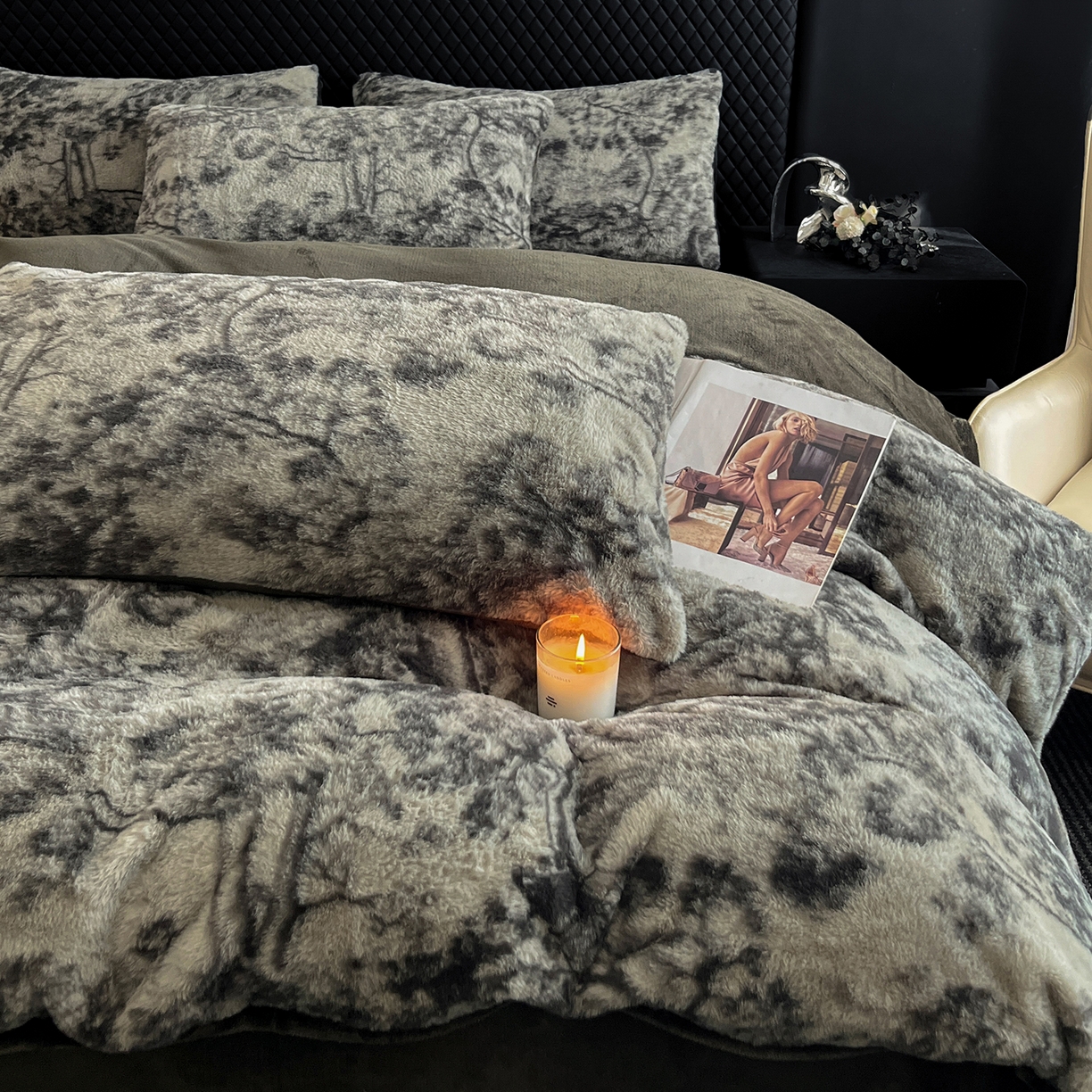 91家纺网 家纺一手货源 找家纺 民新家纺 2025新款兔毛绒印花简约款四件套 简约款-暖秋