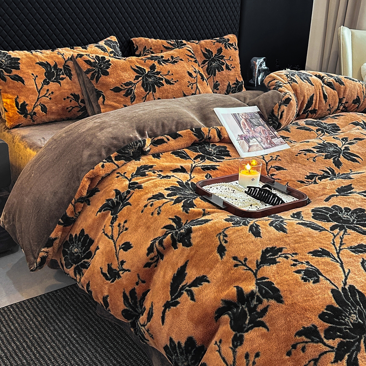 91家纺网 家纺一手货源 找家纺 民新家纺 2025新款兔毛绒印花简约款四件套 简约款-繁花