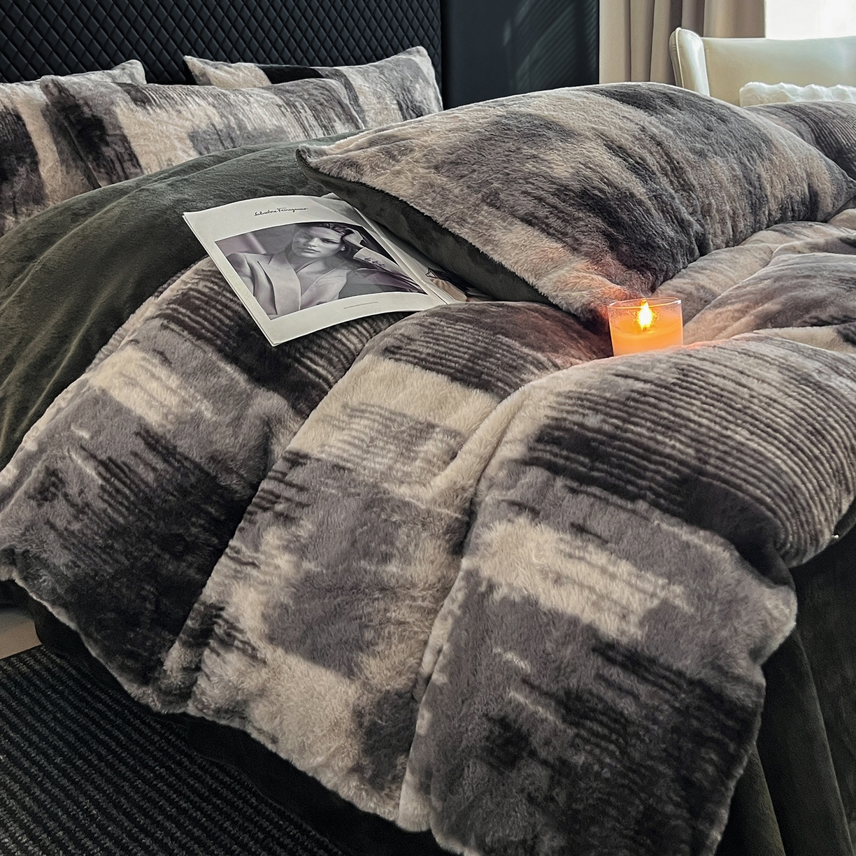 91家纺网 家纺一手货源 找家纺 民新家纺 2025新款兔毛绒印花简约款四件套 简约款-流金岁月