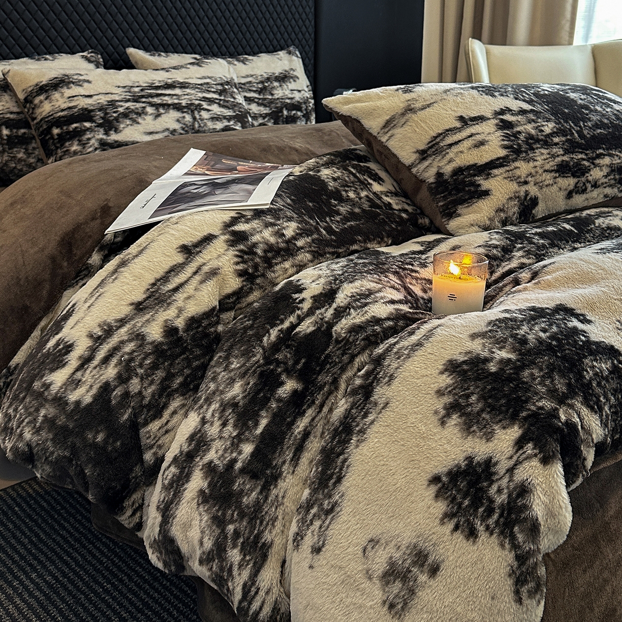 91家纺网 家纺一手货源 找家纺 民新家纺 2025新款兔毛绒印花简约款四件套 简约款-素影