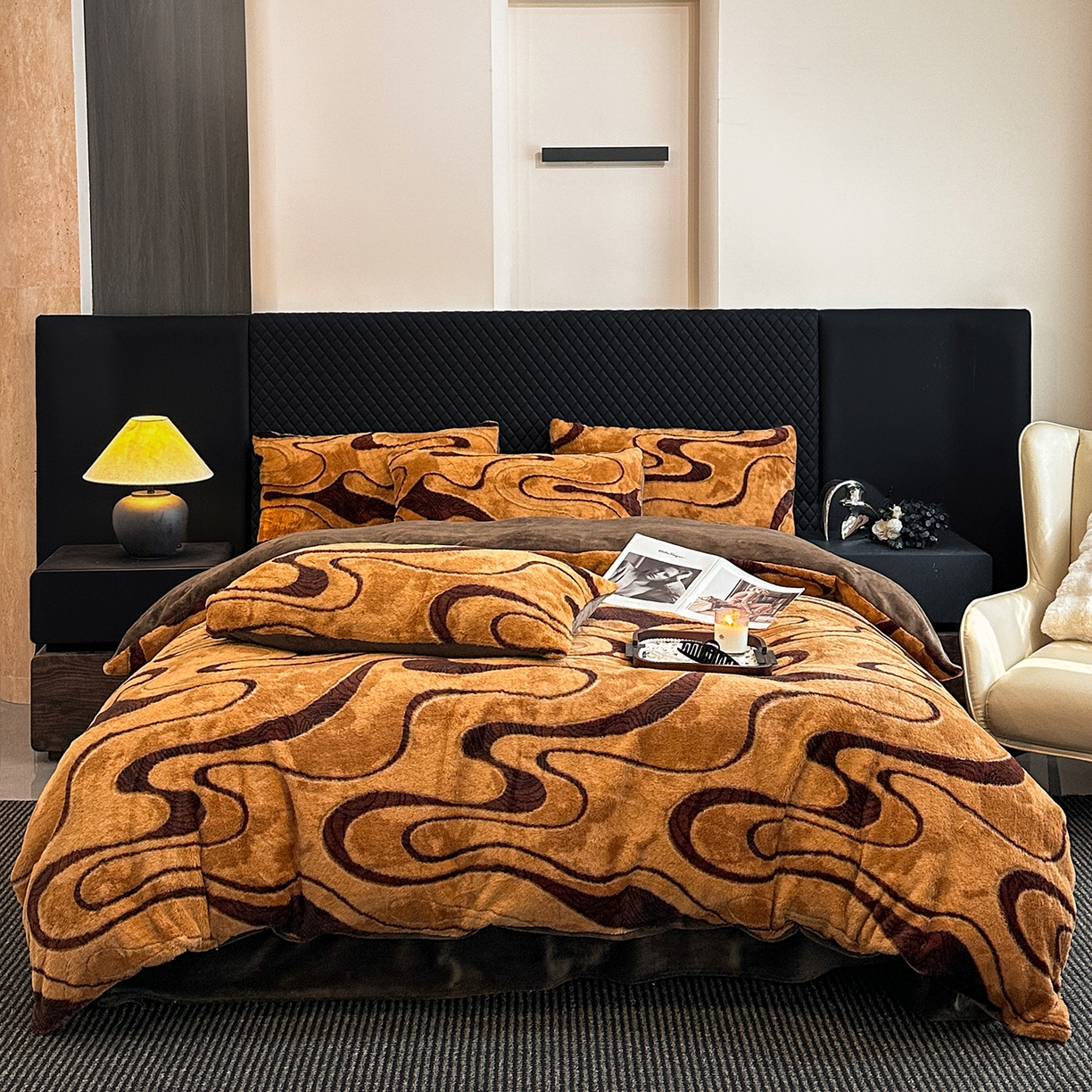 民新家纺 2025新款兔毛绒印花简约款四件套 简约款-赫本