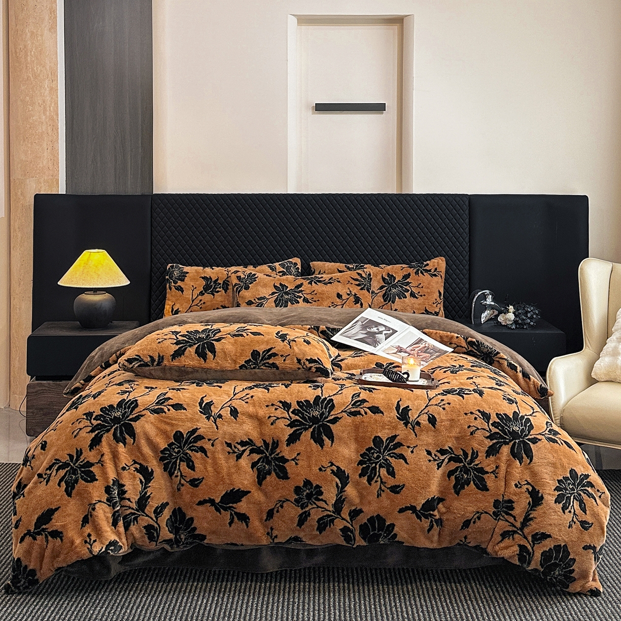 91家纺网 家纺一手货源 找家纺 （总）民新家纺 2025新款兔毛绒印花简约款四件套