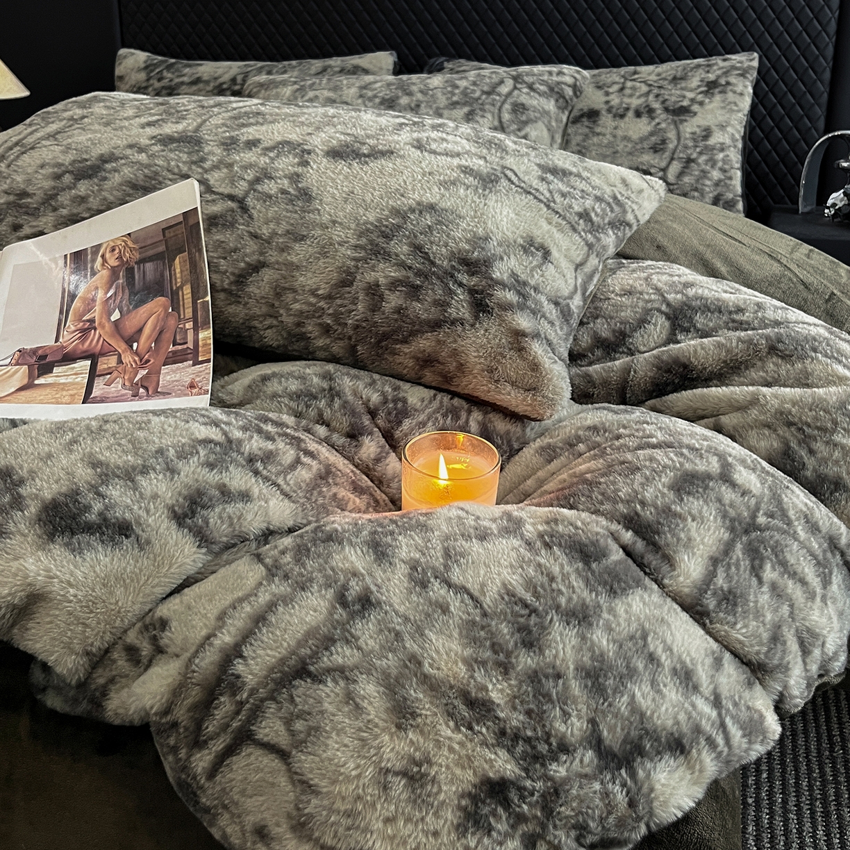 91家纺网 家纺一手货源 找家纺 民新家纺 2025新款兔毛绒印花简约款四件套 简约款-暖秋