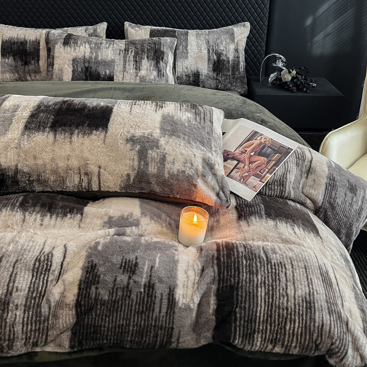 91家纺网 家纺一手货源 找家纺 民新家纺 2025新款兔毛绒印花简约款四件套 简约款-流金岁月