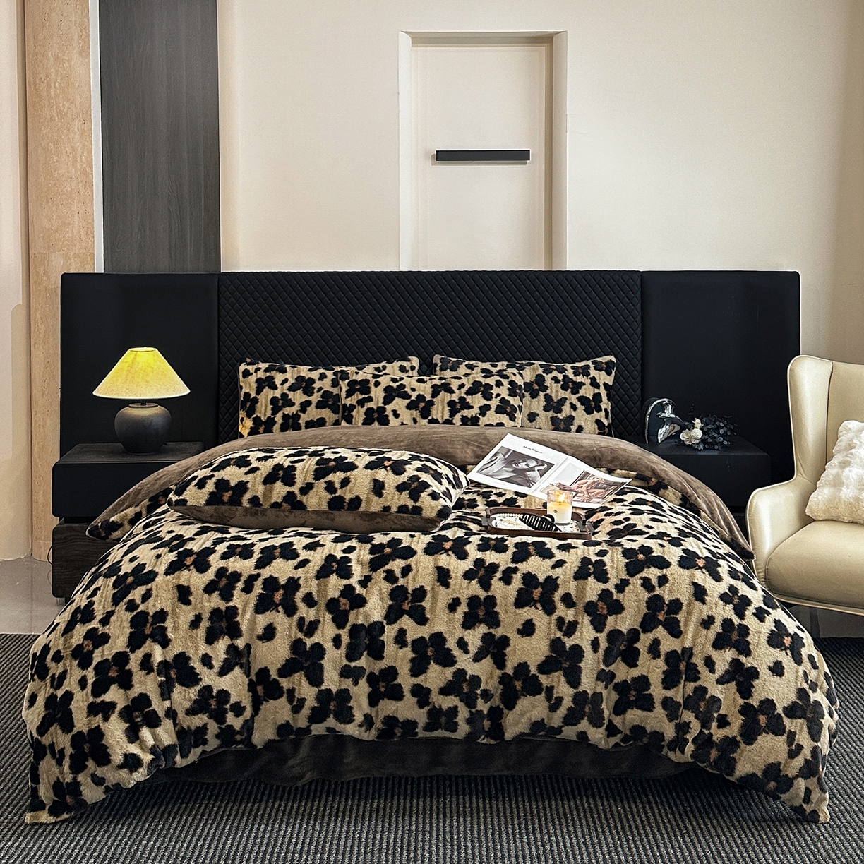 民新家纺 2025新款兔毛绒印花简约款四件套 简约款-蝶语咖