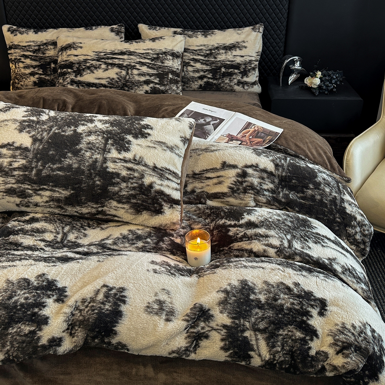 91家纺网 家纺一手货源 找家纺 民新家纺 2025新款兔毛绒印花简约款四件套 简约款-素影