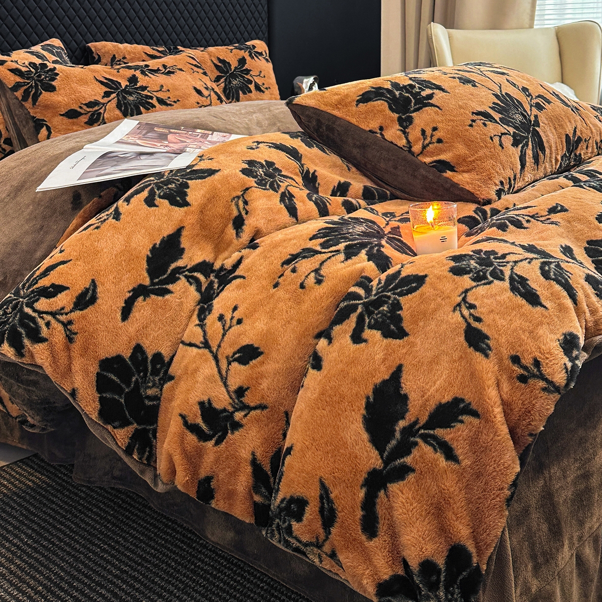 91家纺网 家纺一手货源 找家纺 民新家纺 2025新款兔毛绒印花简约款四件套 简约款-繁花