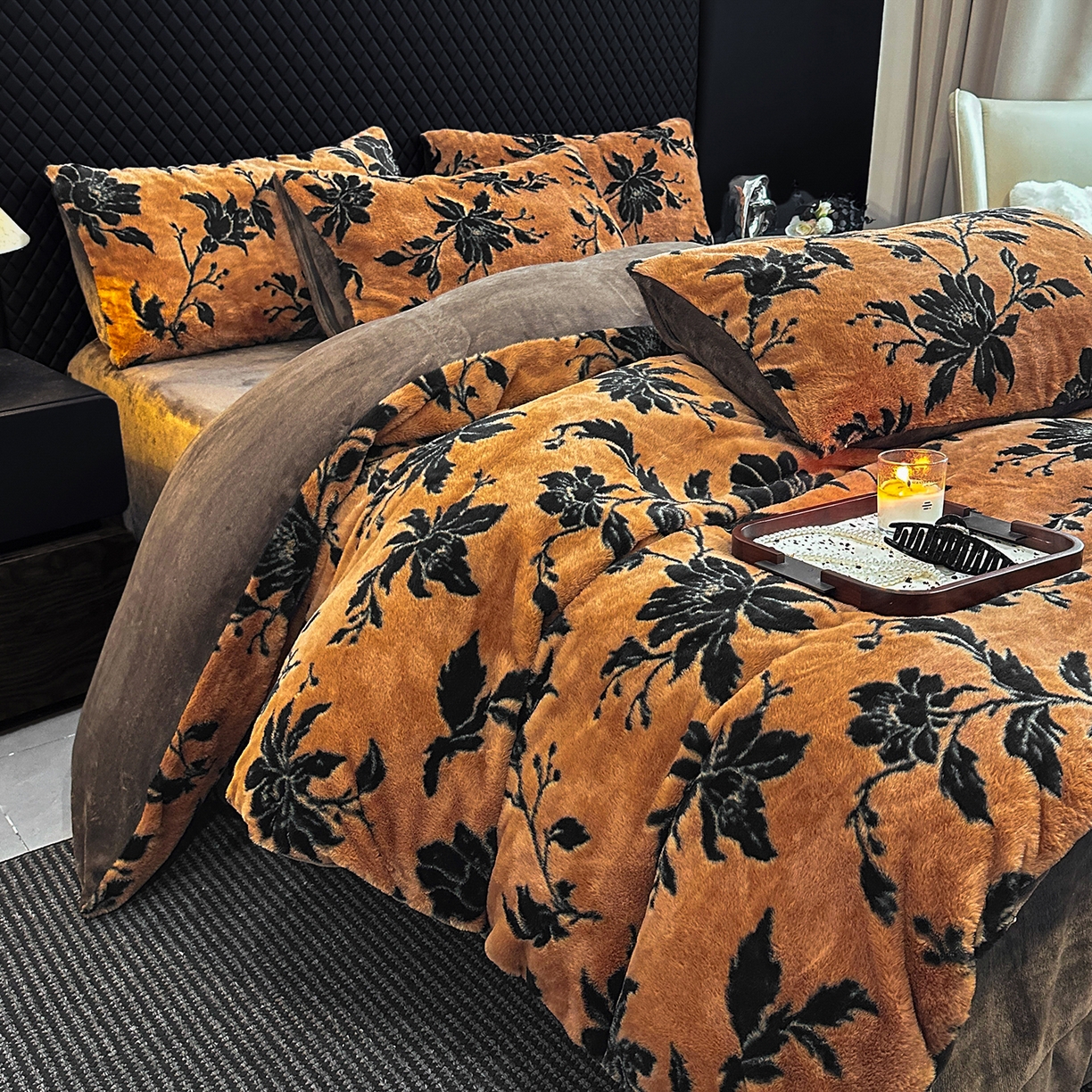 91家纺网 家纺一手货源 找家纺 民新家纺 2025新款兔毛绒印花简约款四件套 简约款-繁花