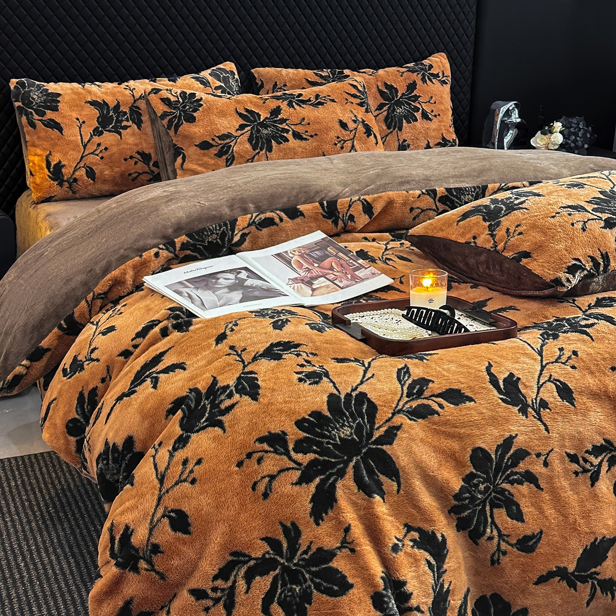 91家纺网 家纺一手货源 找家纺 民新家纺 2025新款兔毛绒印花简约款四件套 简约款-繁花