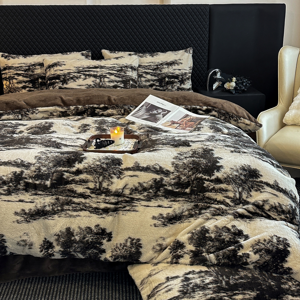 91家纺网 家纺一手货源 找家纺 民新家纺 2025新款兔毛绒印花简约款四件套 简约款-素影