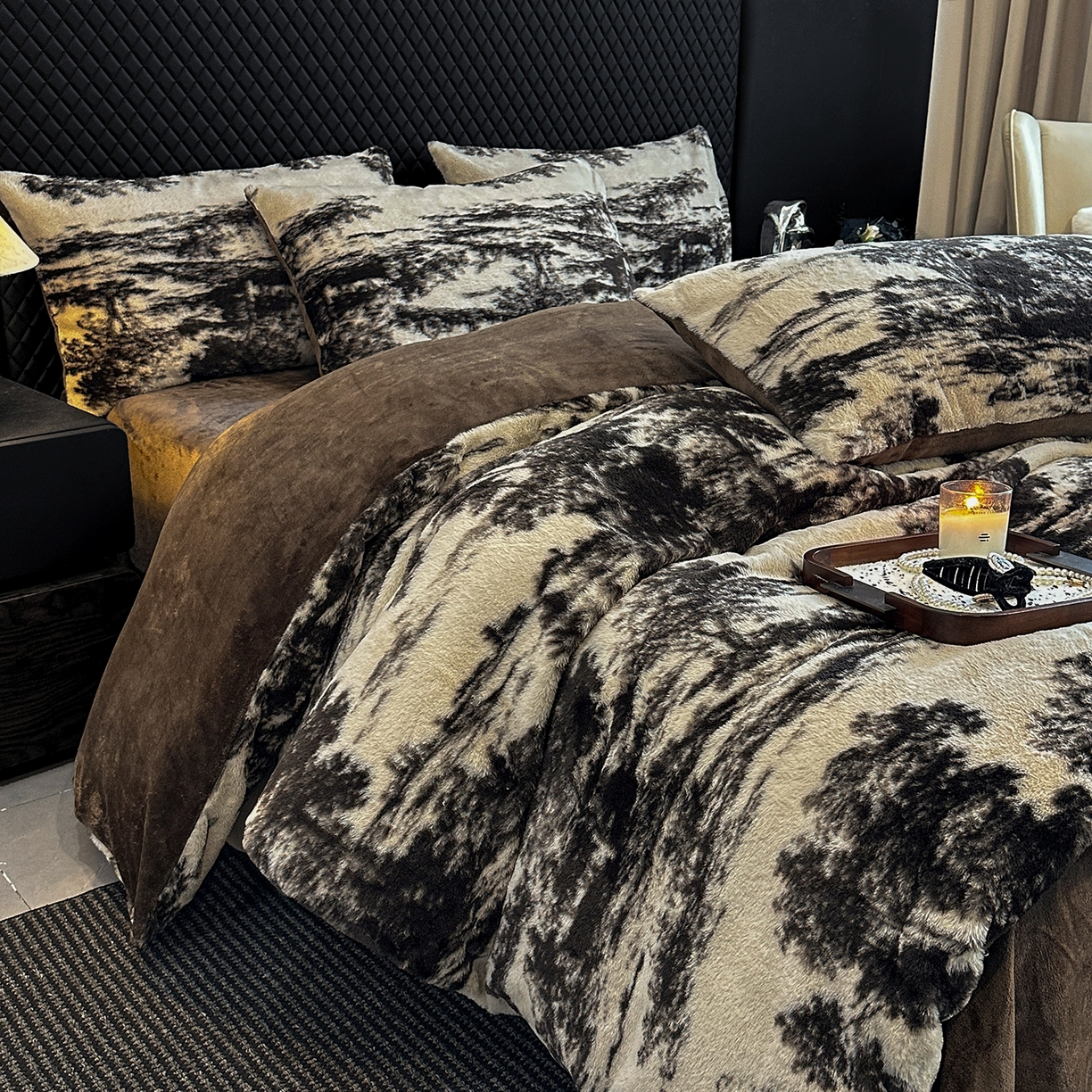 91家纺网 家纺一手货源 找家纺 民新家纺 2025新款兔毛绒印花简约款四件套 简约款-素影