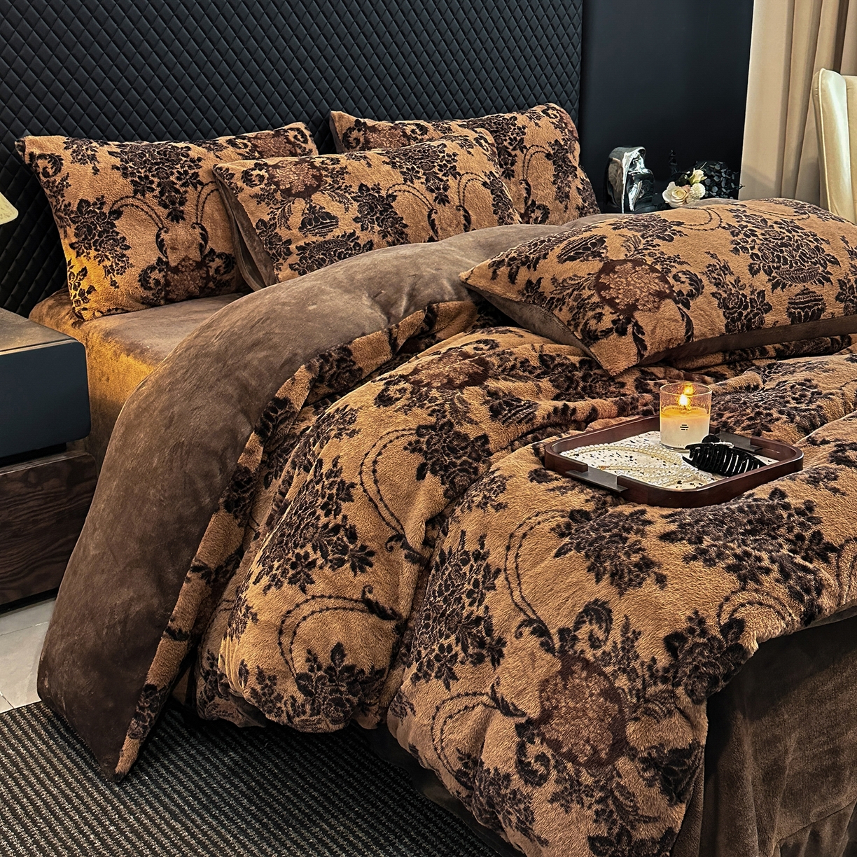 91家纺网 家纺一手货源 找家纺 民新家纺 2025新款兔毛绒印花简约款四件套 简约款-月影