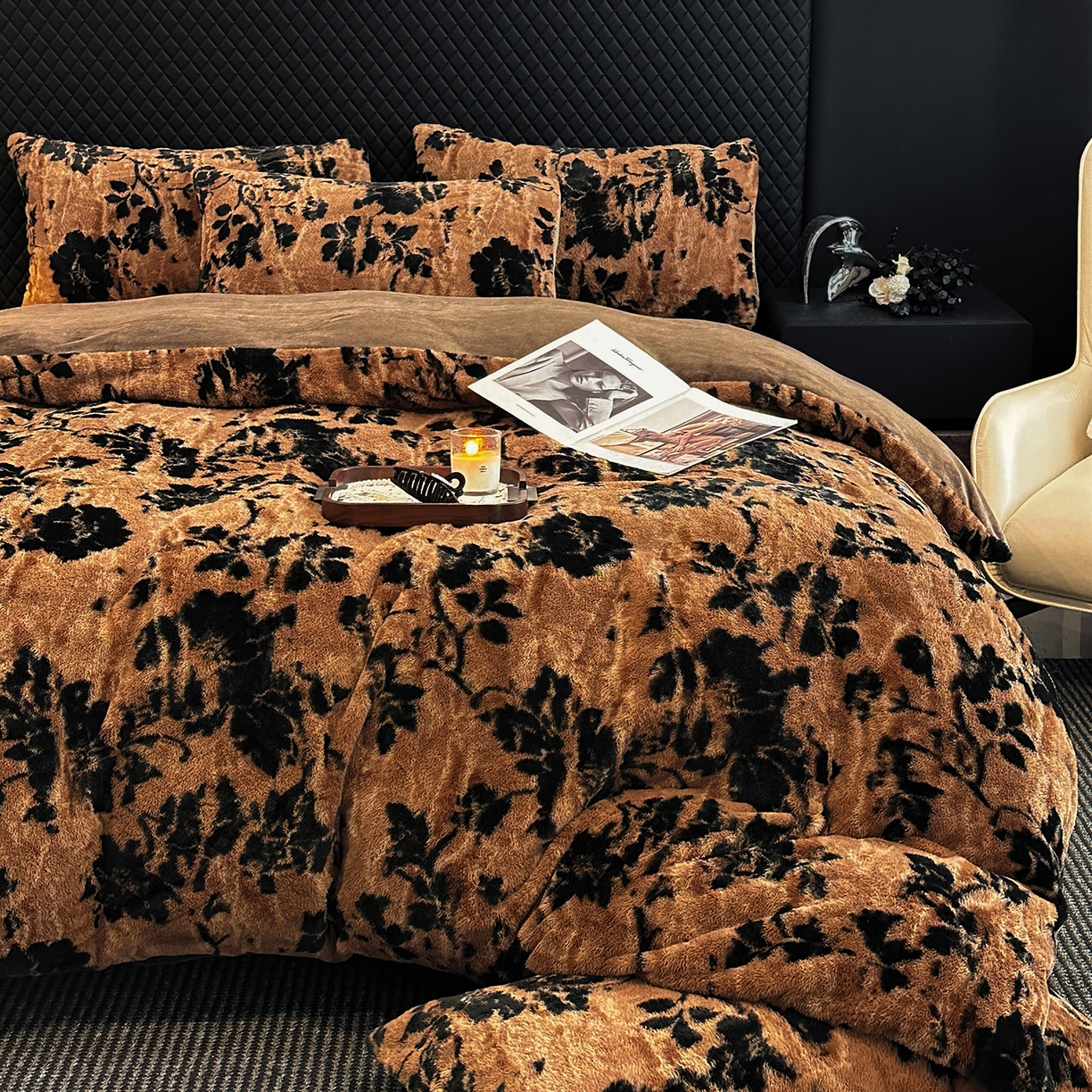 91家纺网 家纺一手货源 找家纺 民新家纺 2025新款兔毛绒印花简约款四件套 简约款-秋意