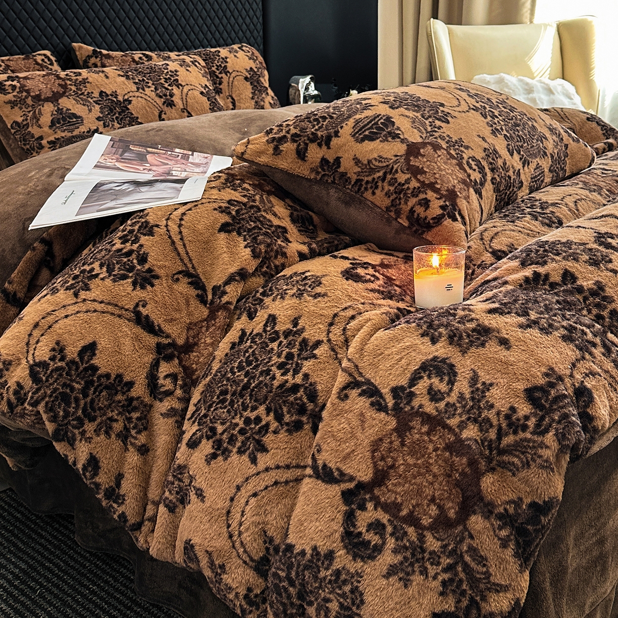 91家纺网 家纺一手货源 找家纺 民新家纺 2025新款兔毛绒印花简约款四件套 简约款-月影