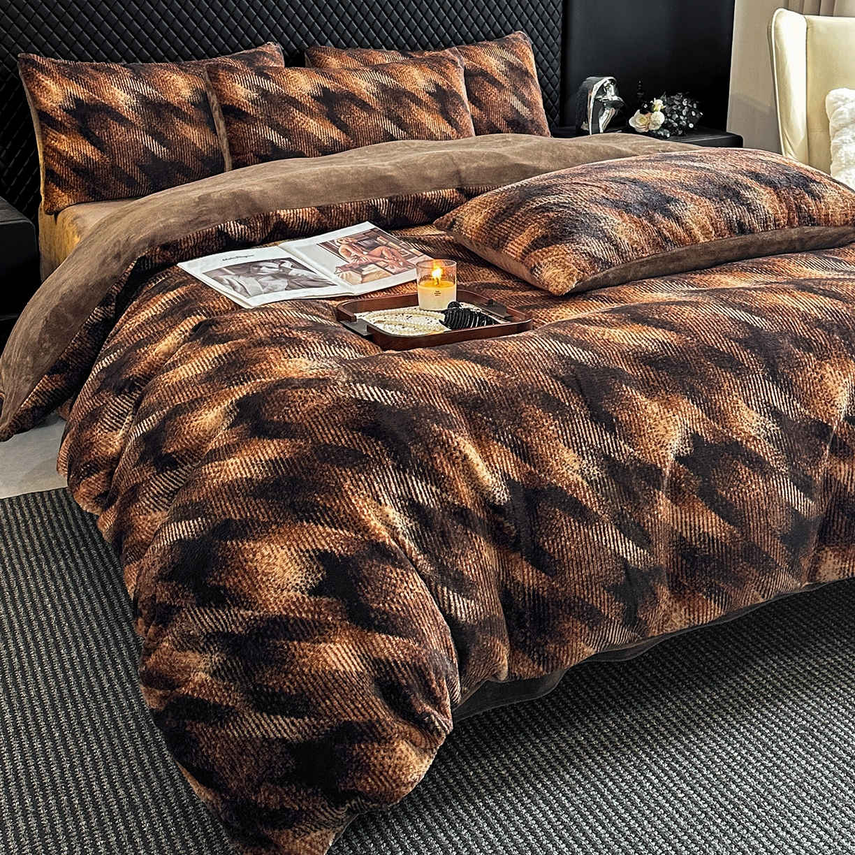 91家纺网 家纺一手货源 找家纺 民新家纺 2025新款兔毛绒印花简约款四件套 简约款-飞雁