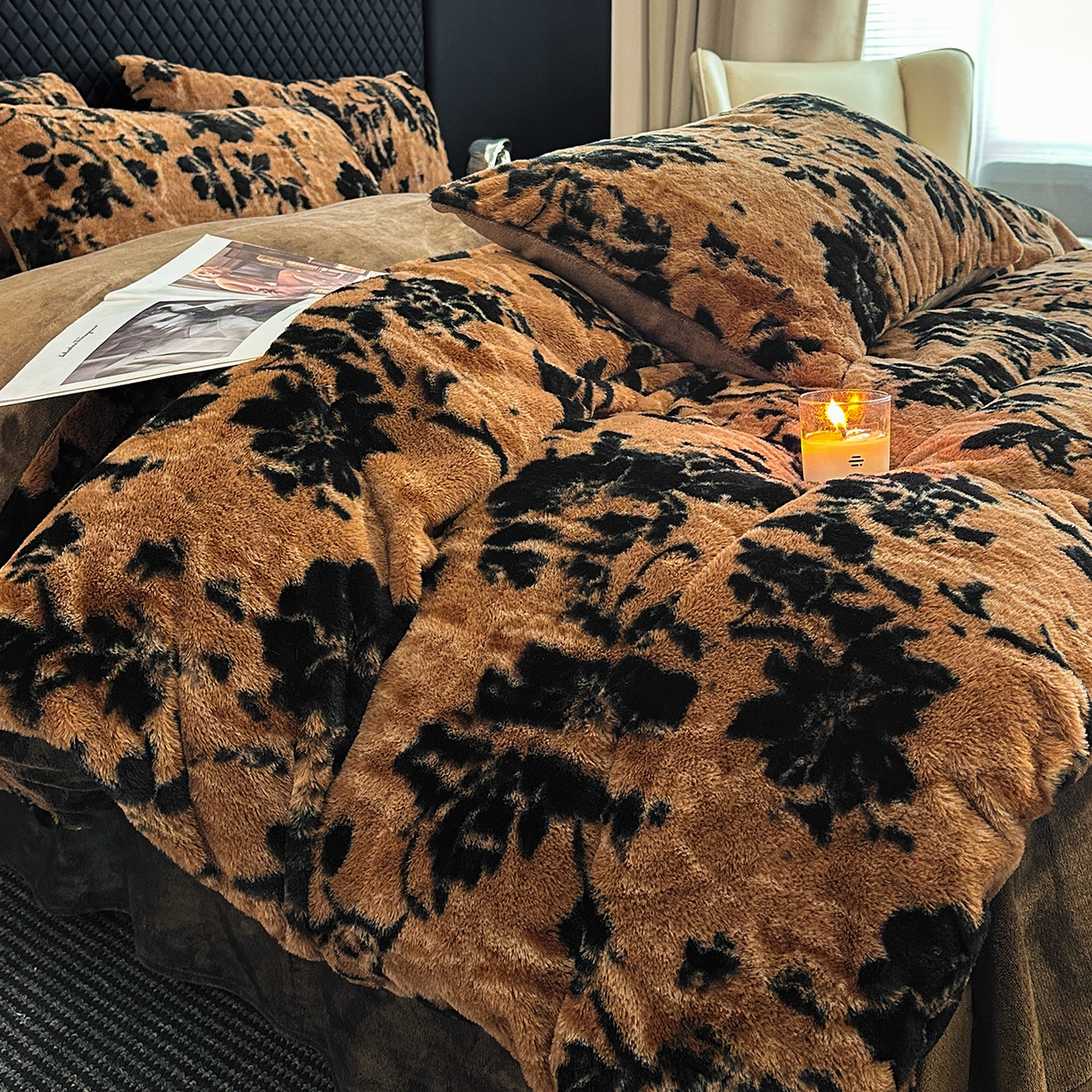 91家纺网 家纺一手货源 找家纺 民新家纺 2025新款兔毛绒印花简约款四件套 简约款-秋意