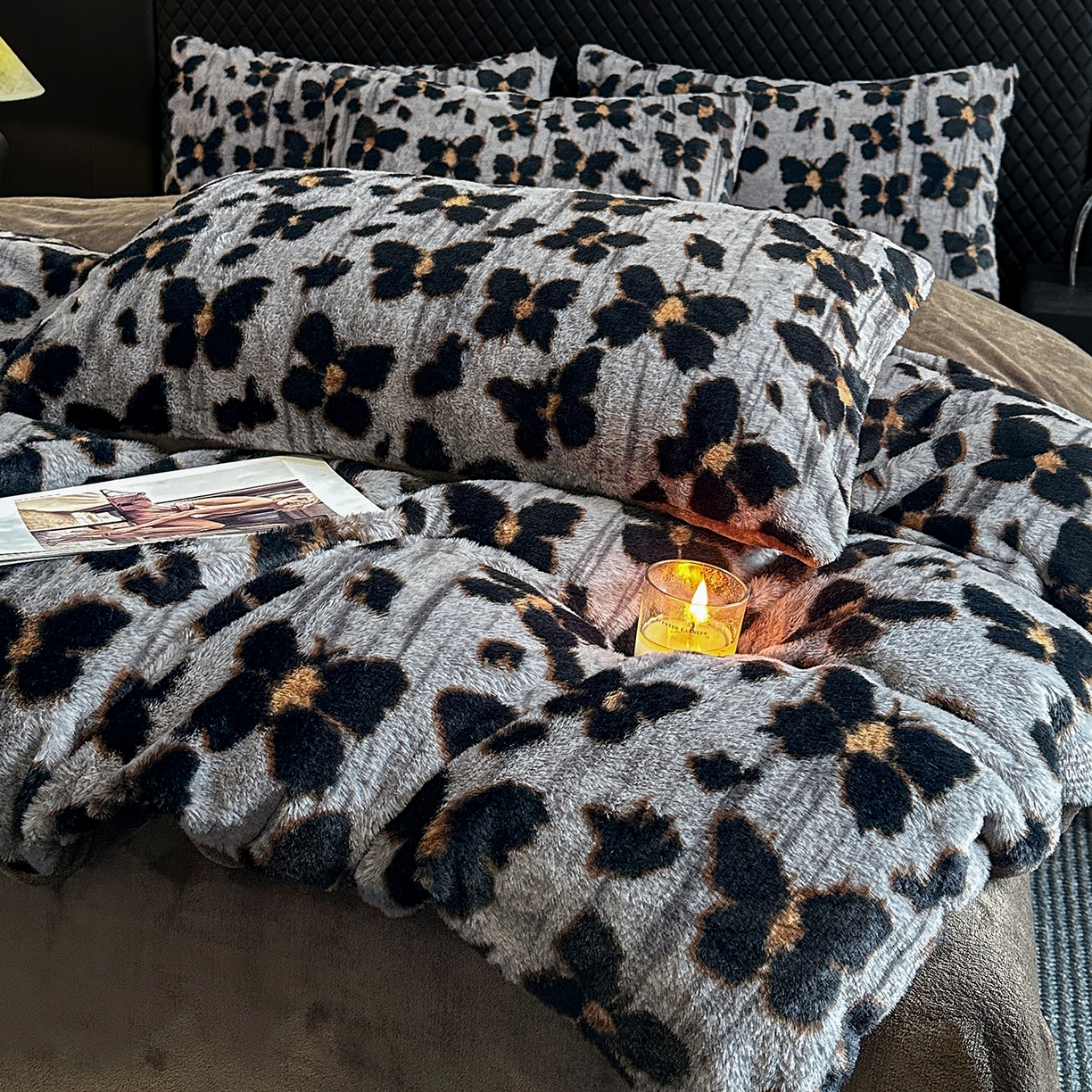 91家纺网 家纺一手货源 找家纺 民新家纺 2025新款兔毛绒印花简约款四件套 简约款-蝶语灰