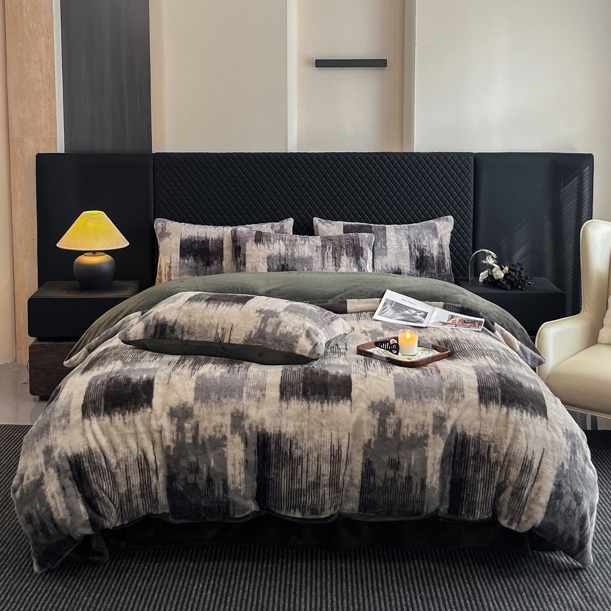 民新家纺 2025新款兔毛绒印花简约款四件套 简约款-流金岁月