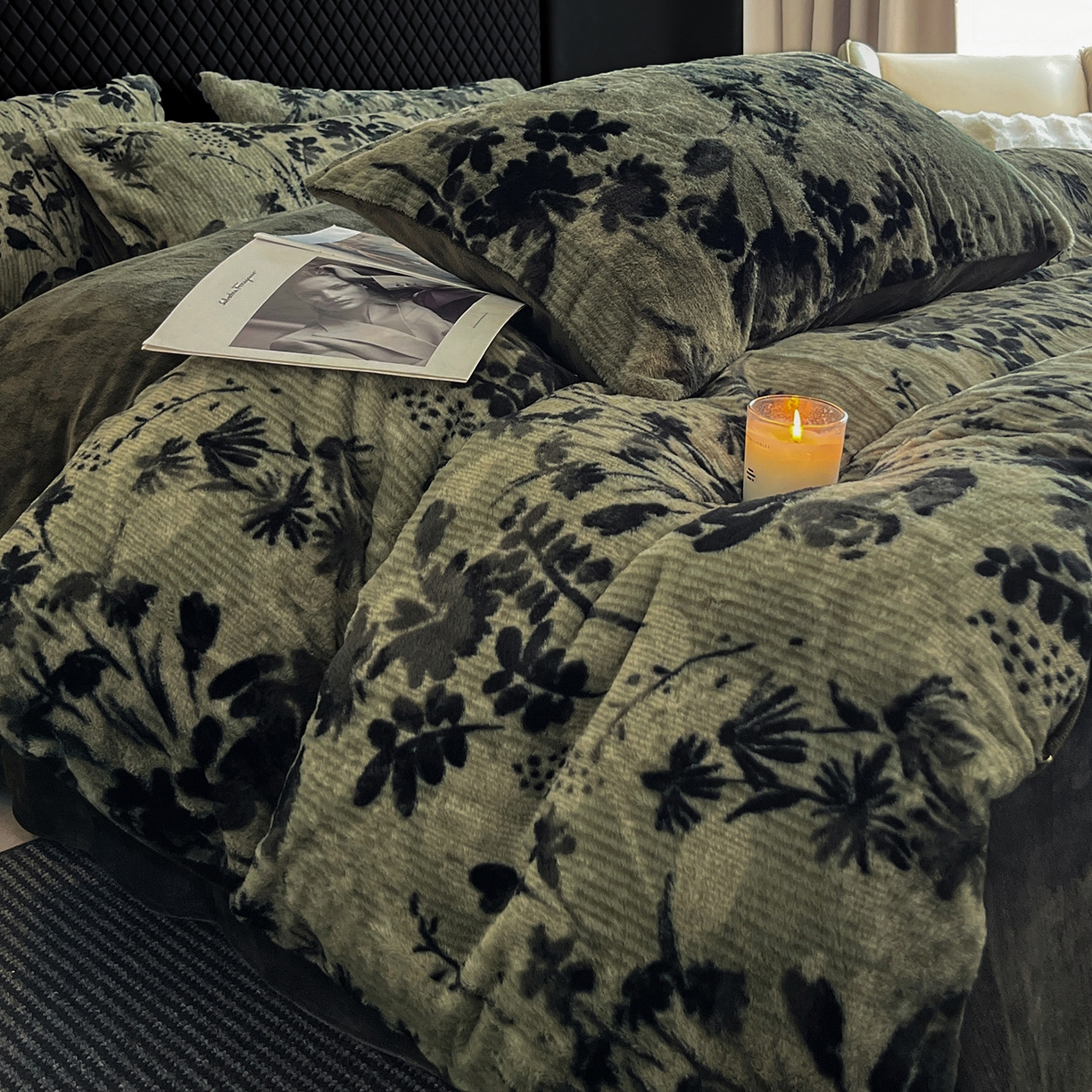 91家纺网 家纺一手货源 找家纺 民新家纺 2025新款兔毛绒印花简约款四件套 简约款-芳华