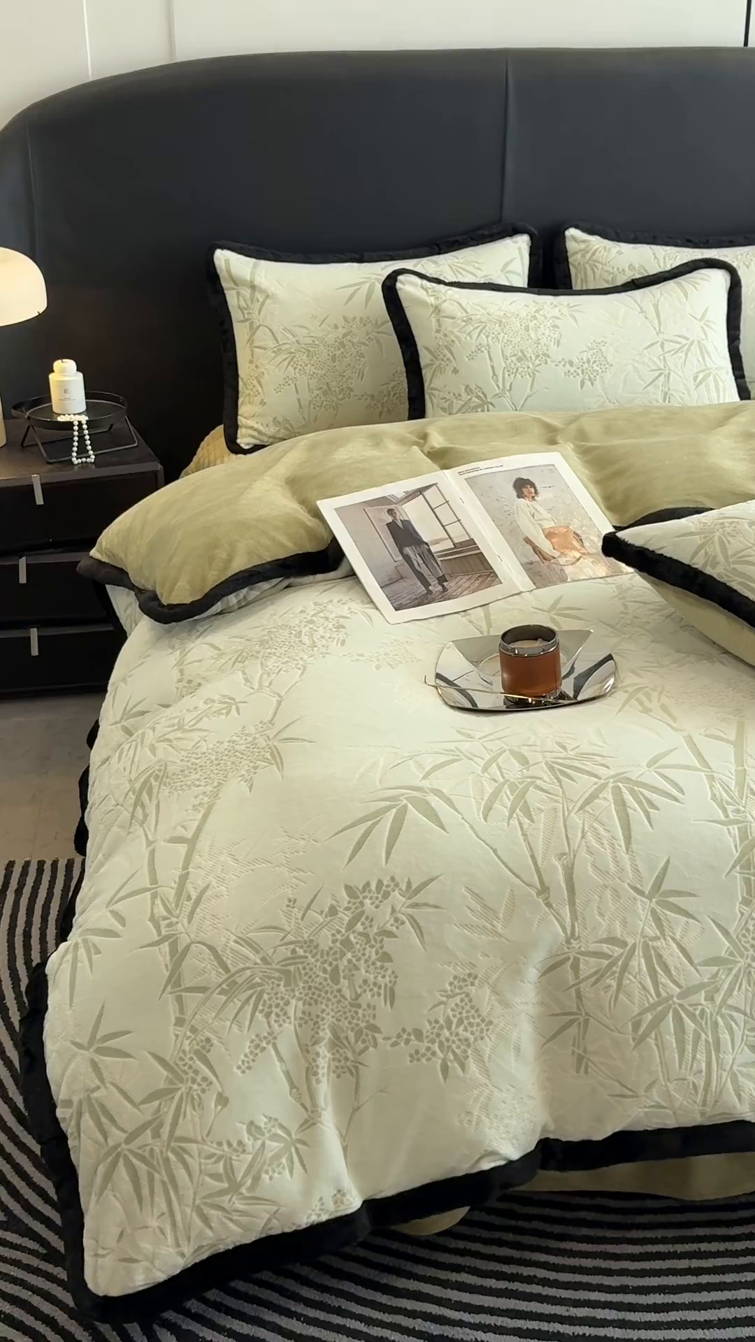 91家纺网 家纺一手货源 找家纺 典曼家纺 2025新款A类宽包边雕花绒四件套 竹叶清风