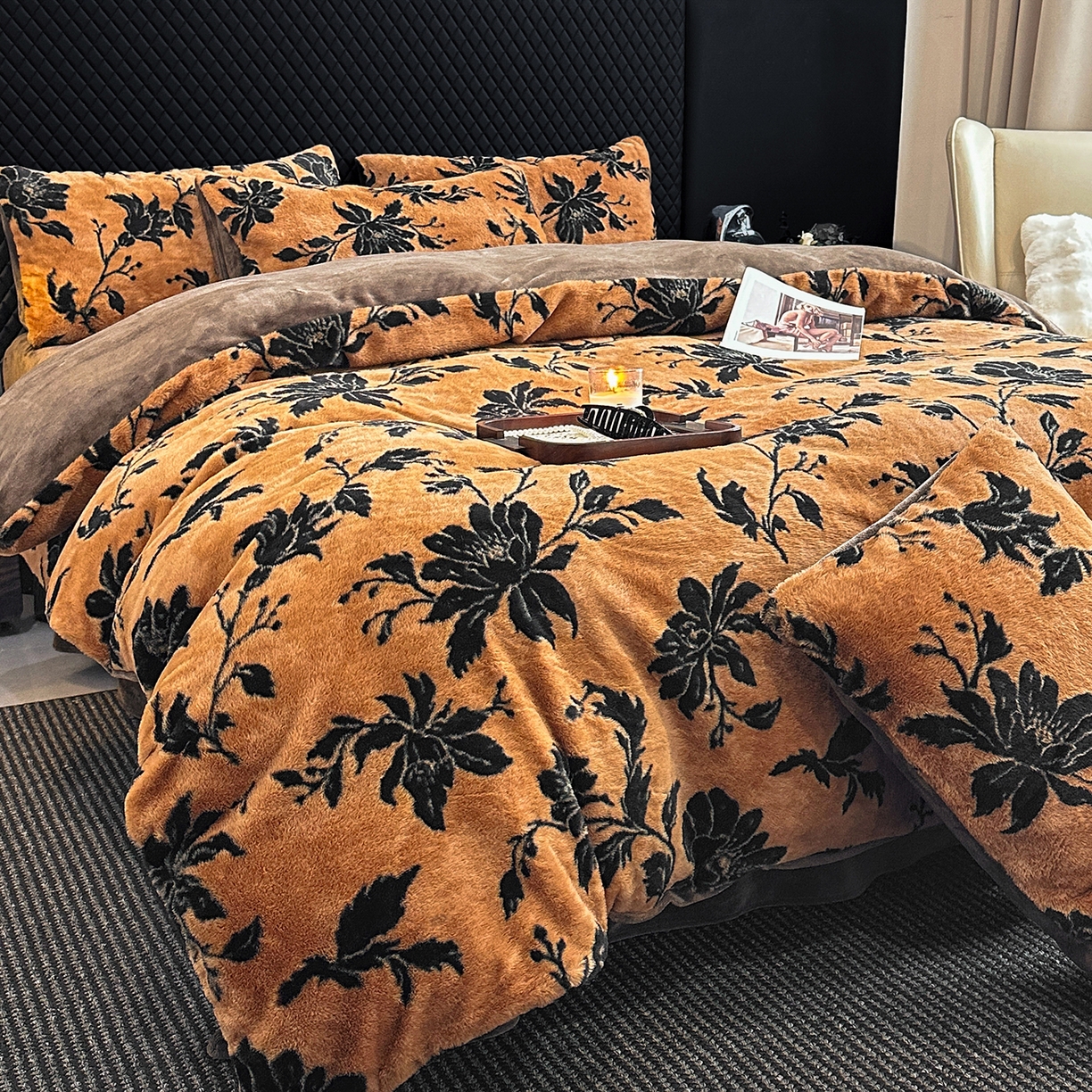 91家纺网 家纺一手货源 找家纺 民新家纺 2025新款兔毛绒印花简约款四件套 简约款-繁花