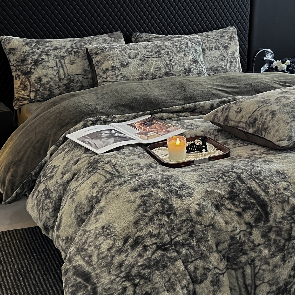 91家纺网 家纺一手货源 找家纺 民新家纺 2025新款兔毛绒印花简约款四件套 简约款-暖秋