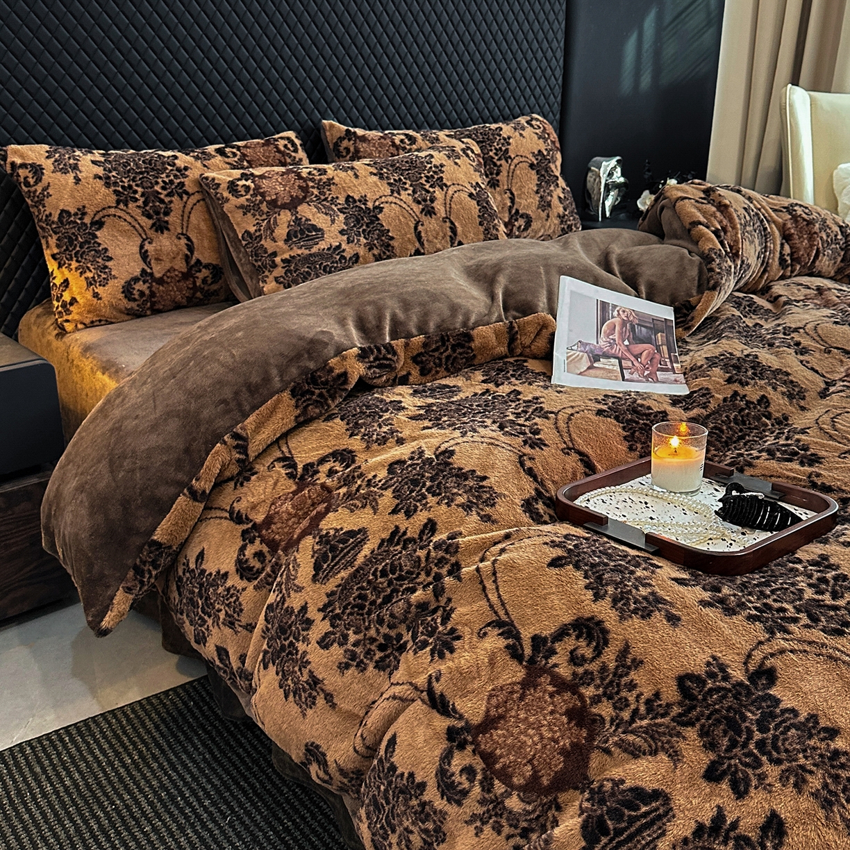 91家纺网 家纺一手货源 找家纺 民新家纺 2025新款兔毛绒印花简约款四件套 简约款-月影