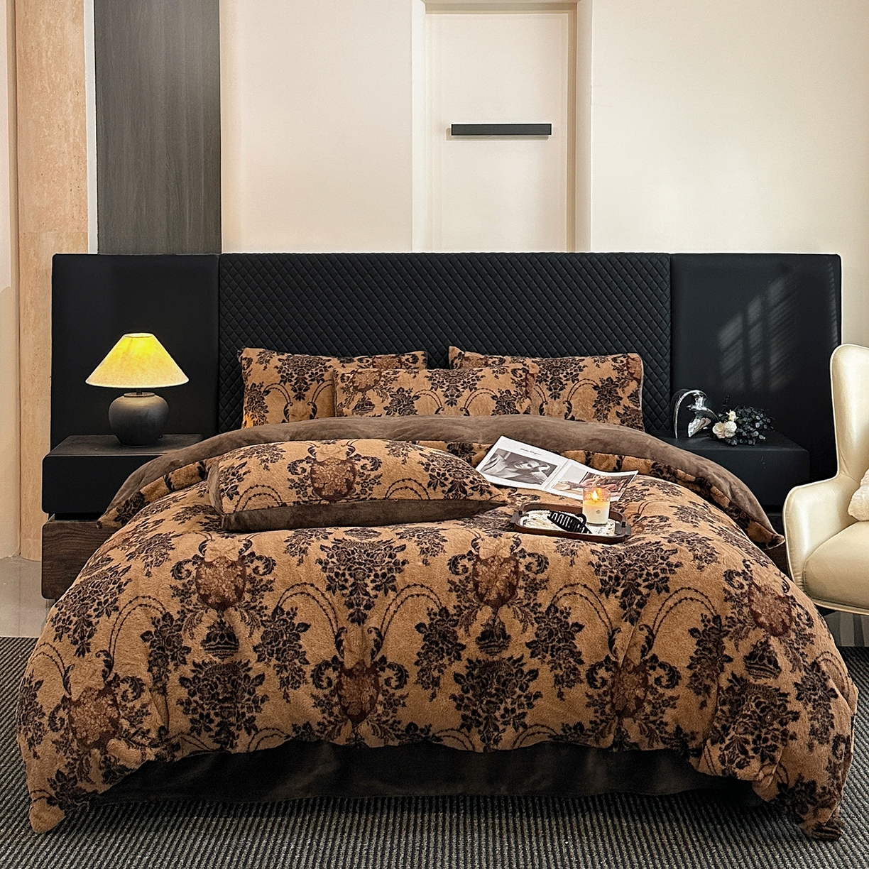 91家纺网 家纺一手货源 找家纺 （总）民新家纺 2025新款兔毛绒印花简约款四件套