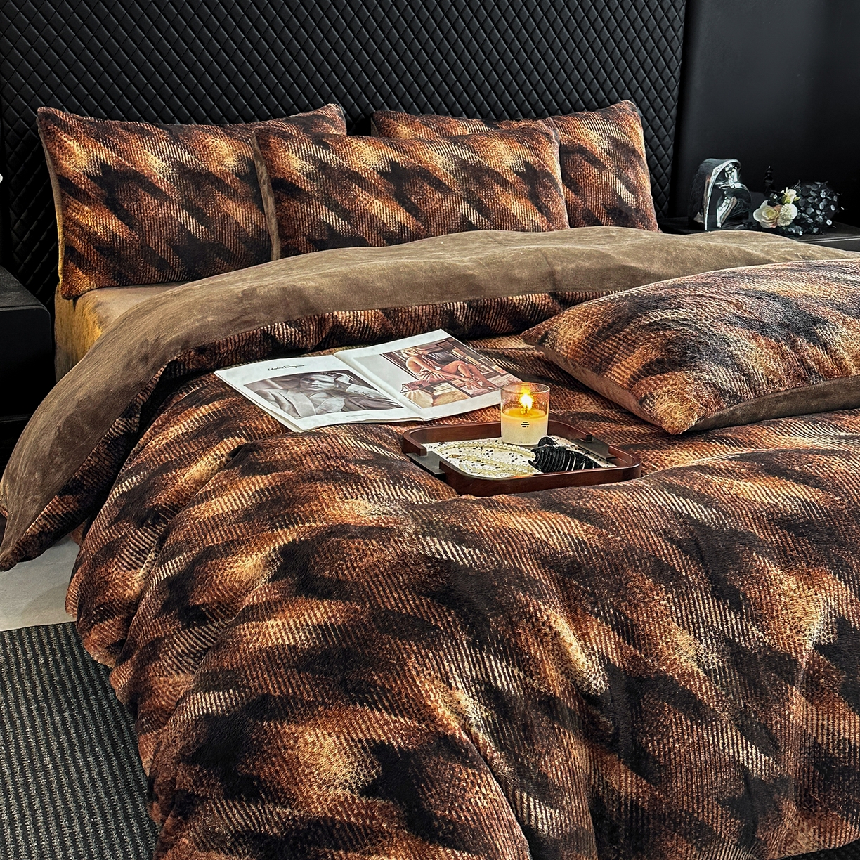 91家纺网 家纺一手货源 找家纺 民新家纺 2025新款兔毛绒印花简约款四件套 简约款-飞雁