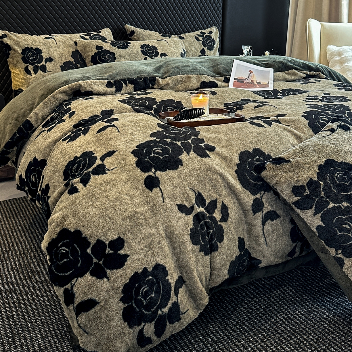 91家纺网 家纺一手货源 找家纺 （总）民新家纺 2025新款兔毛绒印花简约款四件套