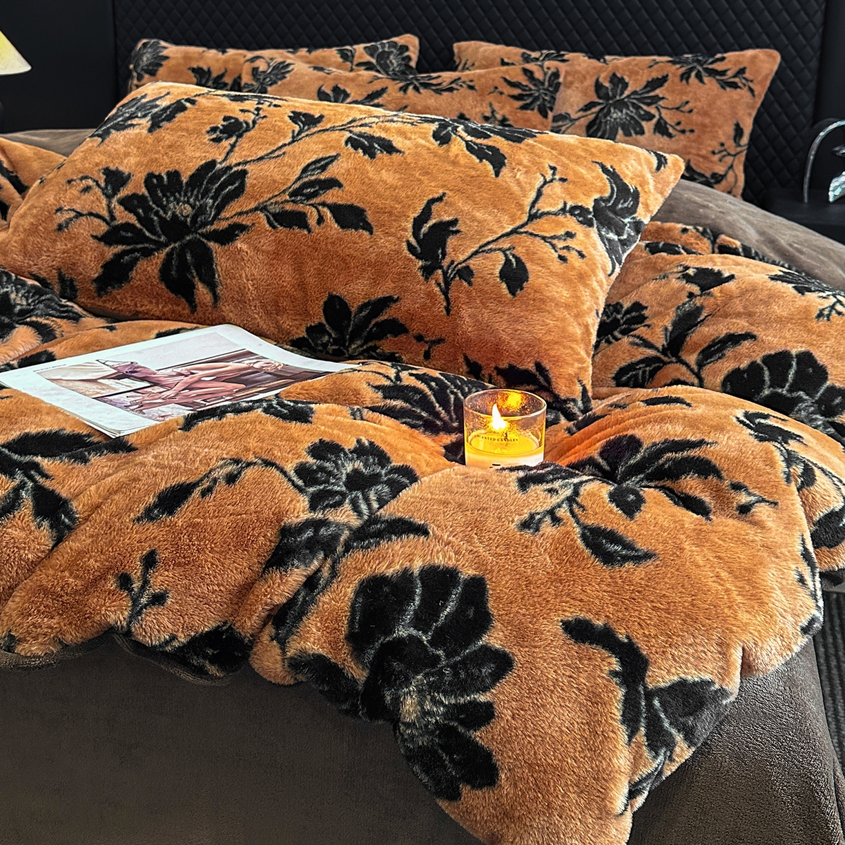 91家纺网 家纺一手货源 找家纺 民新家纺 2025新款兔毛绒印花简约款四件套 简约款-繁花