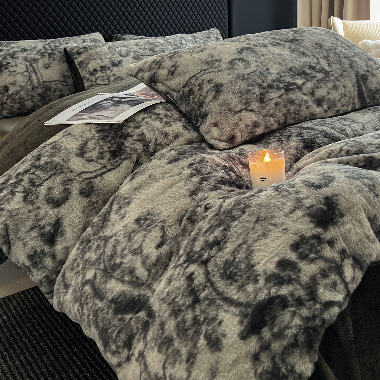 91家纺网 家纺一手货源 找家纺 民新家纺 2025新款兔毛绒印花简约款四件套 简约款-暖秋