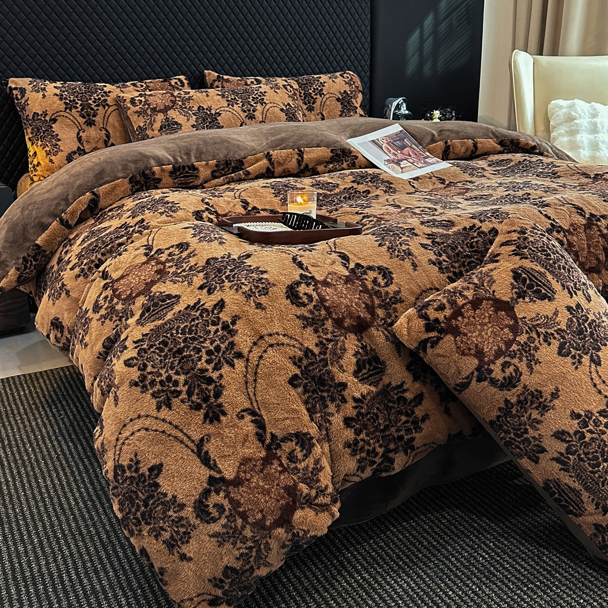 91家纺网 家纺一手货源 找家纺 民新家纺 2025新款兔毛绒印花简约款四件套 简约款-月影