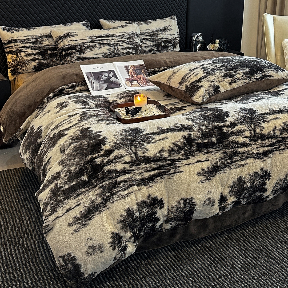 91家纺网 家纺一手货源 找家纺 民新家纺 2025新款兔毛绒印花简约款四件套 简约款-素影