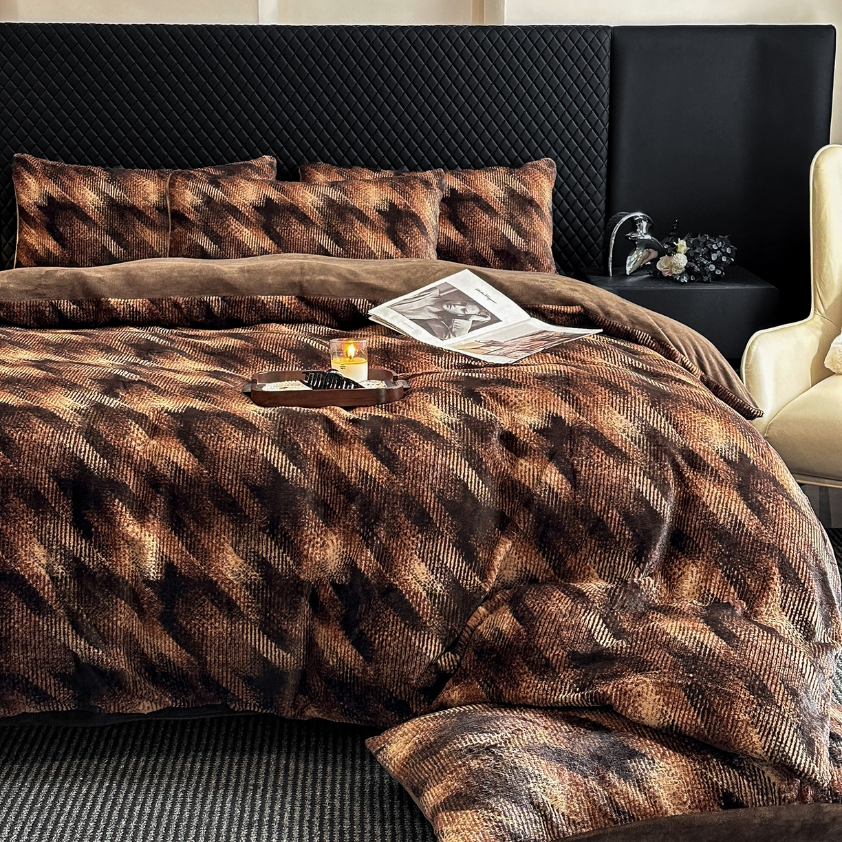 91家纺网 家纺一手货源 找家纺 民新家纺 2025新款兔毛绒印花简约款四件套 简约款-飞雁