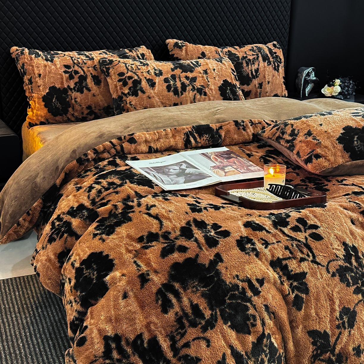 91家纺网 家纺一手货源 找家纺 民新家纺 2025新款兔毛绒印花简约款四件套 简约款-秋意