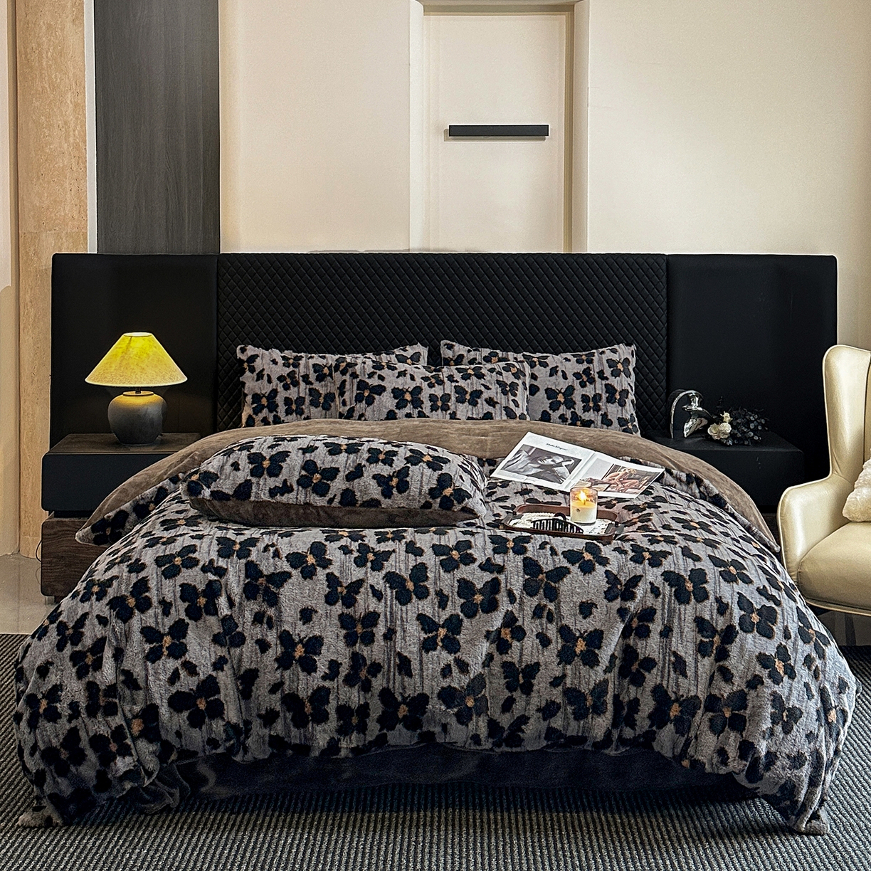 民新家纺 2025新款兔毛绒印花简约款四件套 简约款-蝶语灰