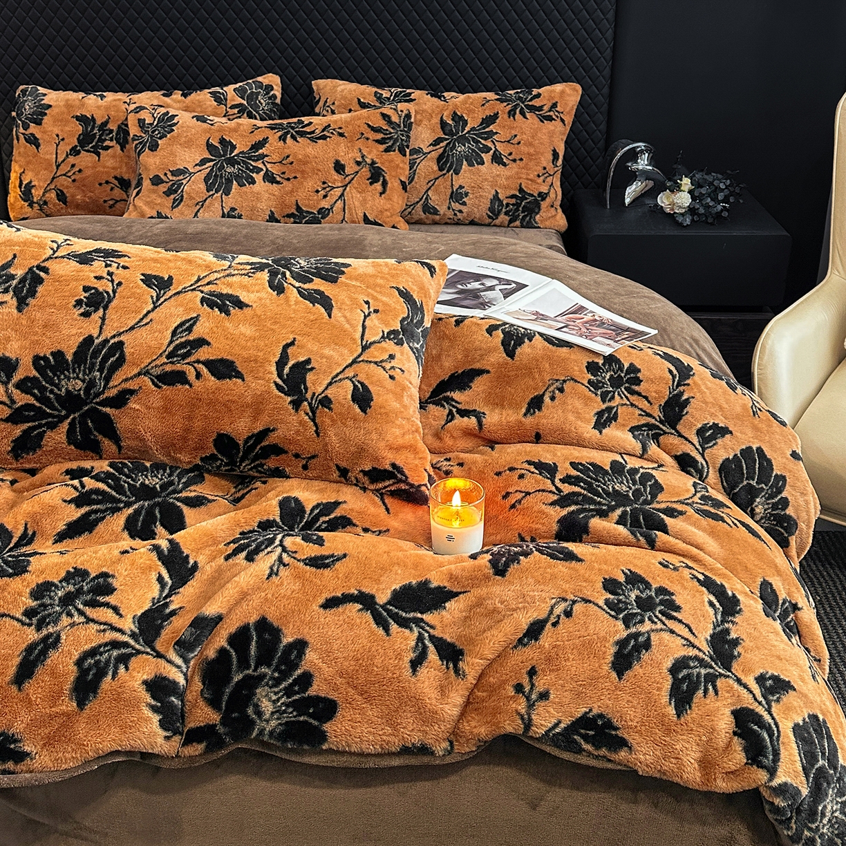 91家纺网 家纺一手货源 找家纺 民新家纺 2025新款兔毛绒印花简约款四件套 简约款-繁花