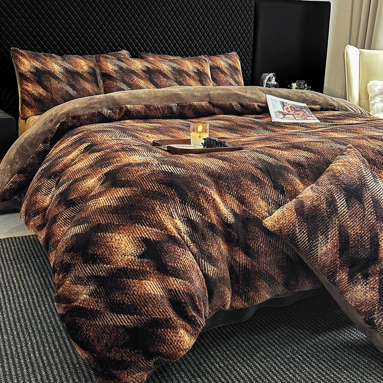 91家纺网 家纺一手货源 找家纺 民新家纺 2025新款兔毛绒印花简约款四件套 简约款-飞雁