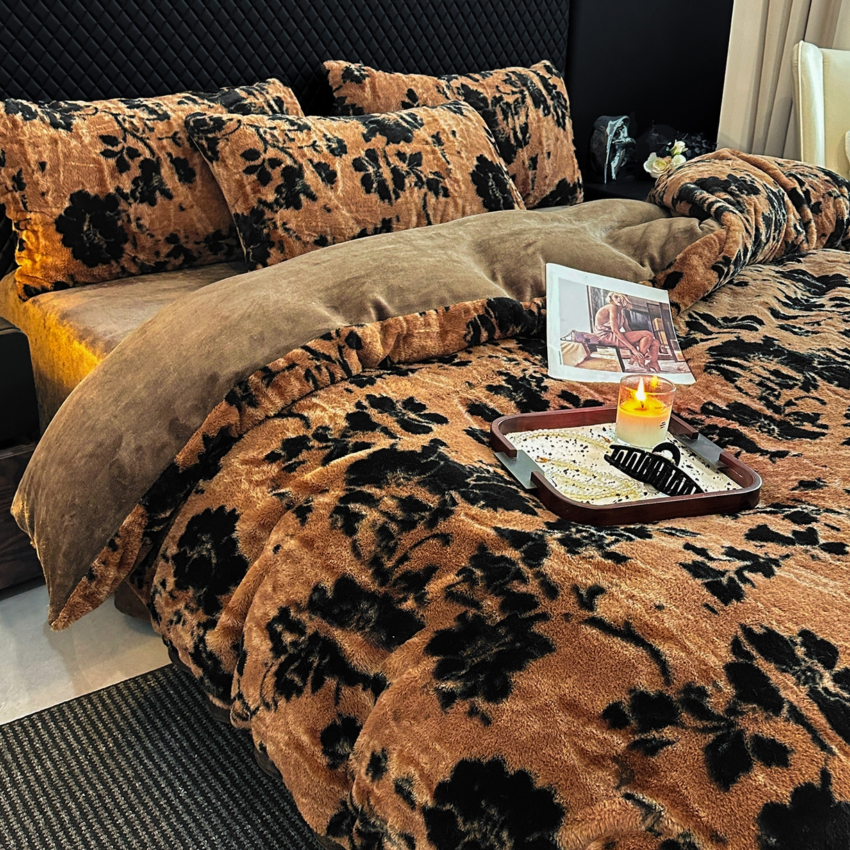 91家纺网 家纺一手货源 找家纺 民新家纺 2025新款兔毛绒印花简约款四件套 简约款-秋意