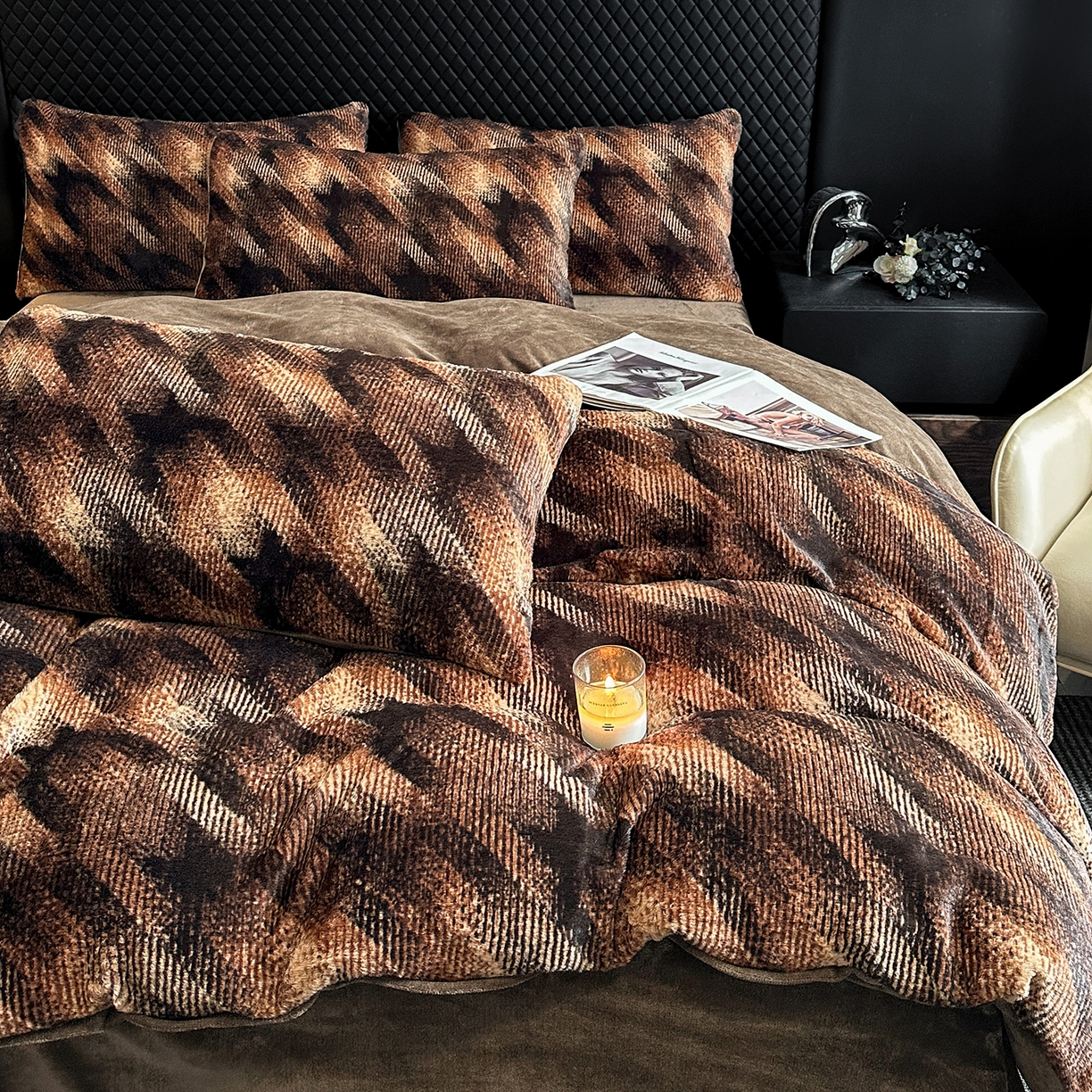 91家纺网 家纺一手货源 找家纺 民新家纺 2025新款兔毛绒印花简约款四件套 简约款-飞雁