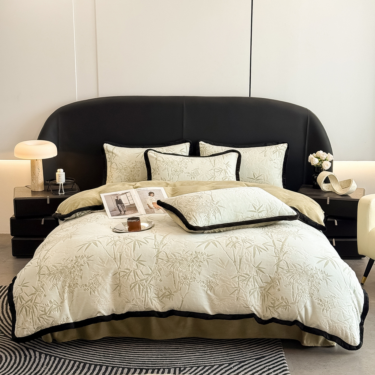 典曼家纺 2025新款A类宽包边雕花绒四件套 竹叶清风