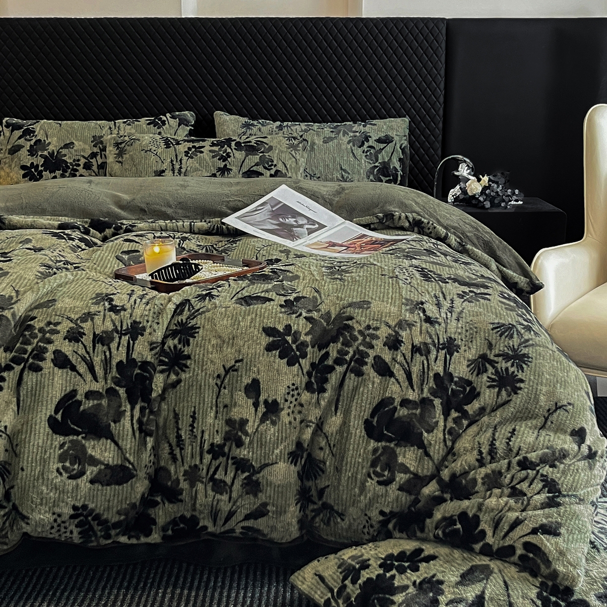 91家纺网 家纺一手货源 找家纺 民新家纺 2025新款兔毛绒印花简约款四件套 简约款-芳华