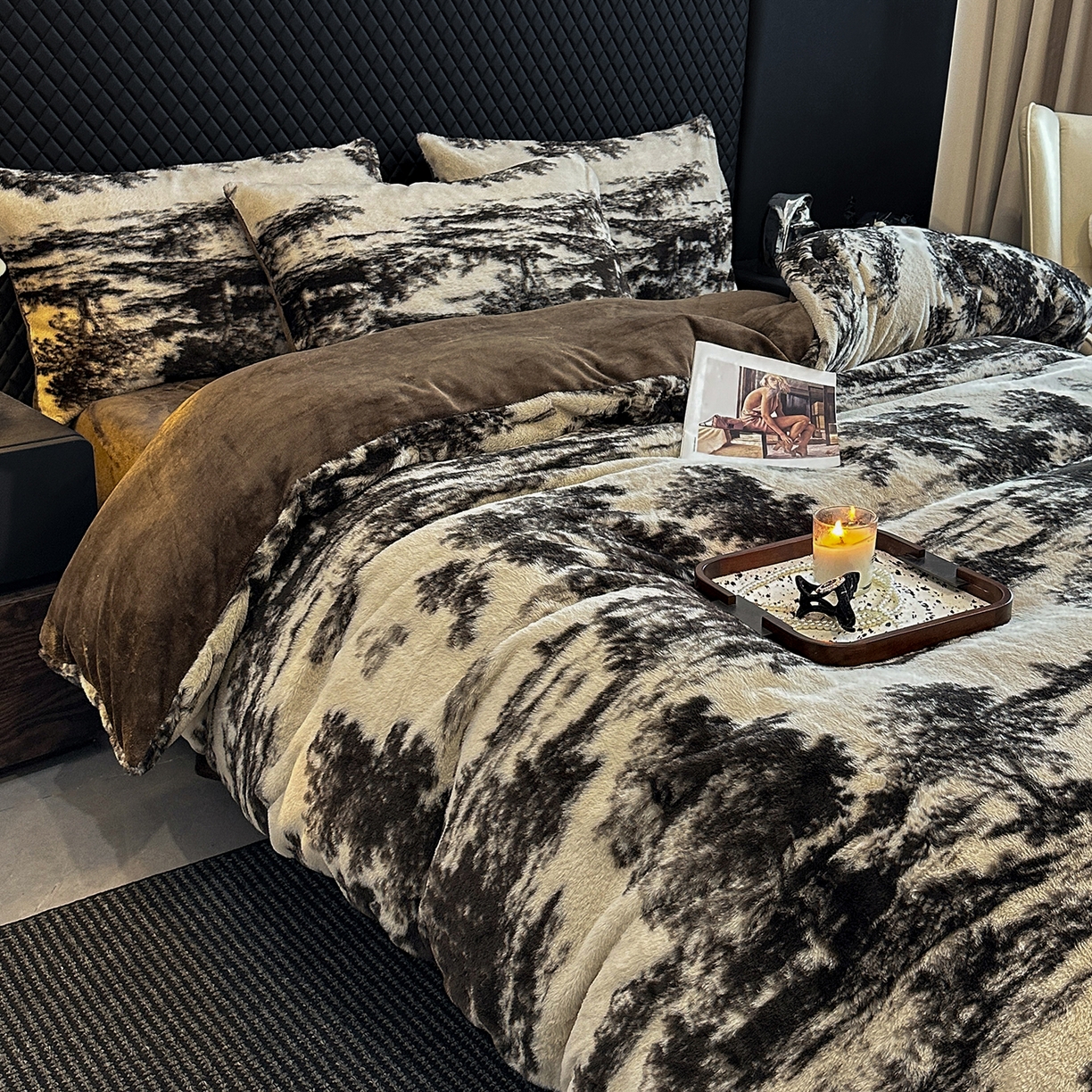 91家纺网 家纺一手货源 找家纺 民新家纺 2025新款兔毛绒印花简约款四件套 简约款-素影