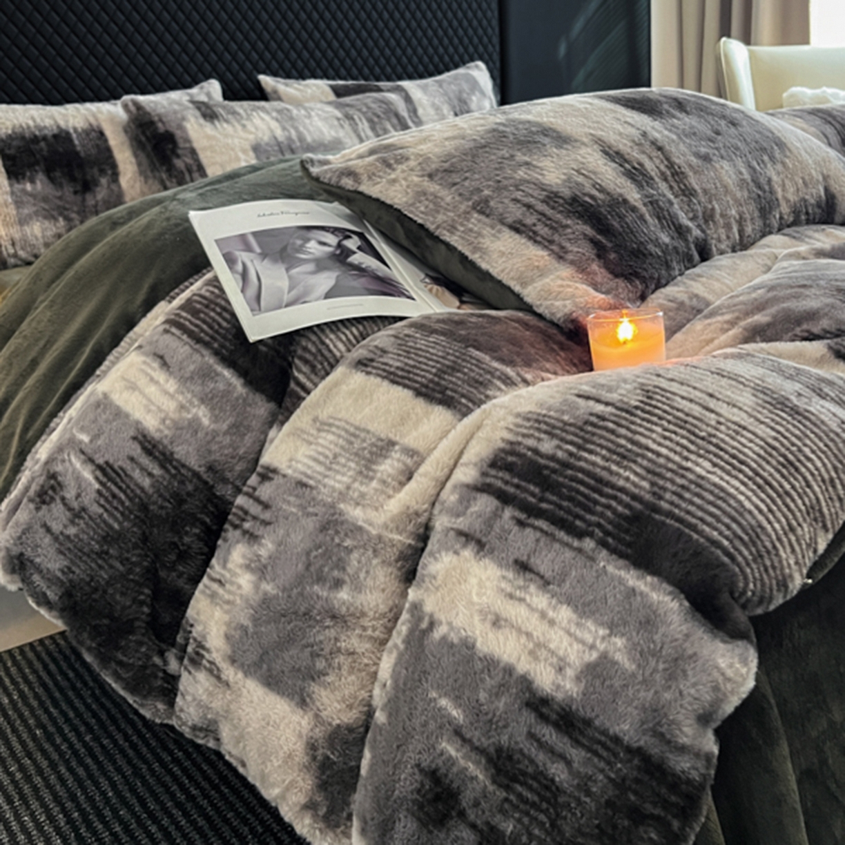 91家纺网 家纺一手货源 找家纺 民新家纺 2025新款兔毛绒印花简约款四件套 简约款-流金岁月