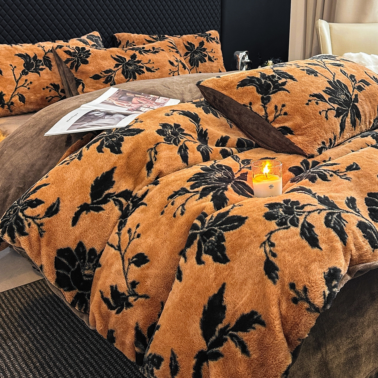 91家纺网 家纺一手货源 找家纺 民新家纺 2025新款兔毛绒印花简约款四件套 简约款-繁花