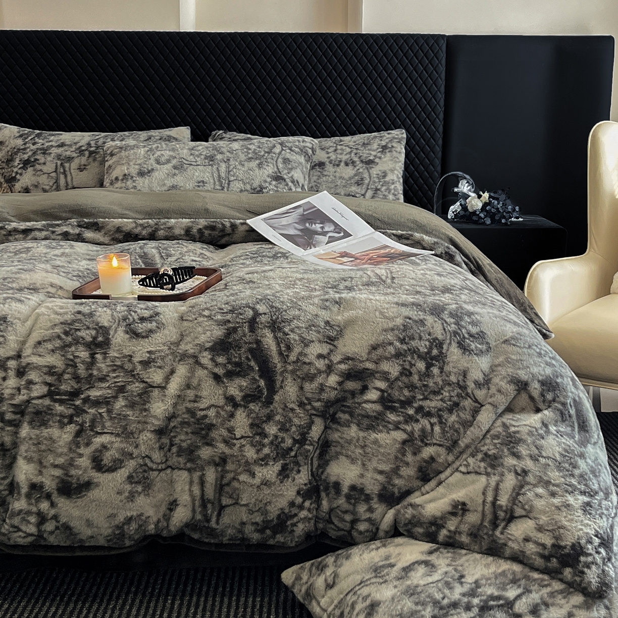 91家纺网 家纺一手货源 找家纺 民新家纺 2025新款兔毛绒印花简约款四件套 简约款-暖秋