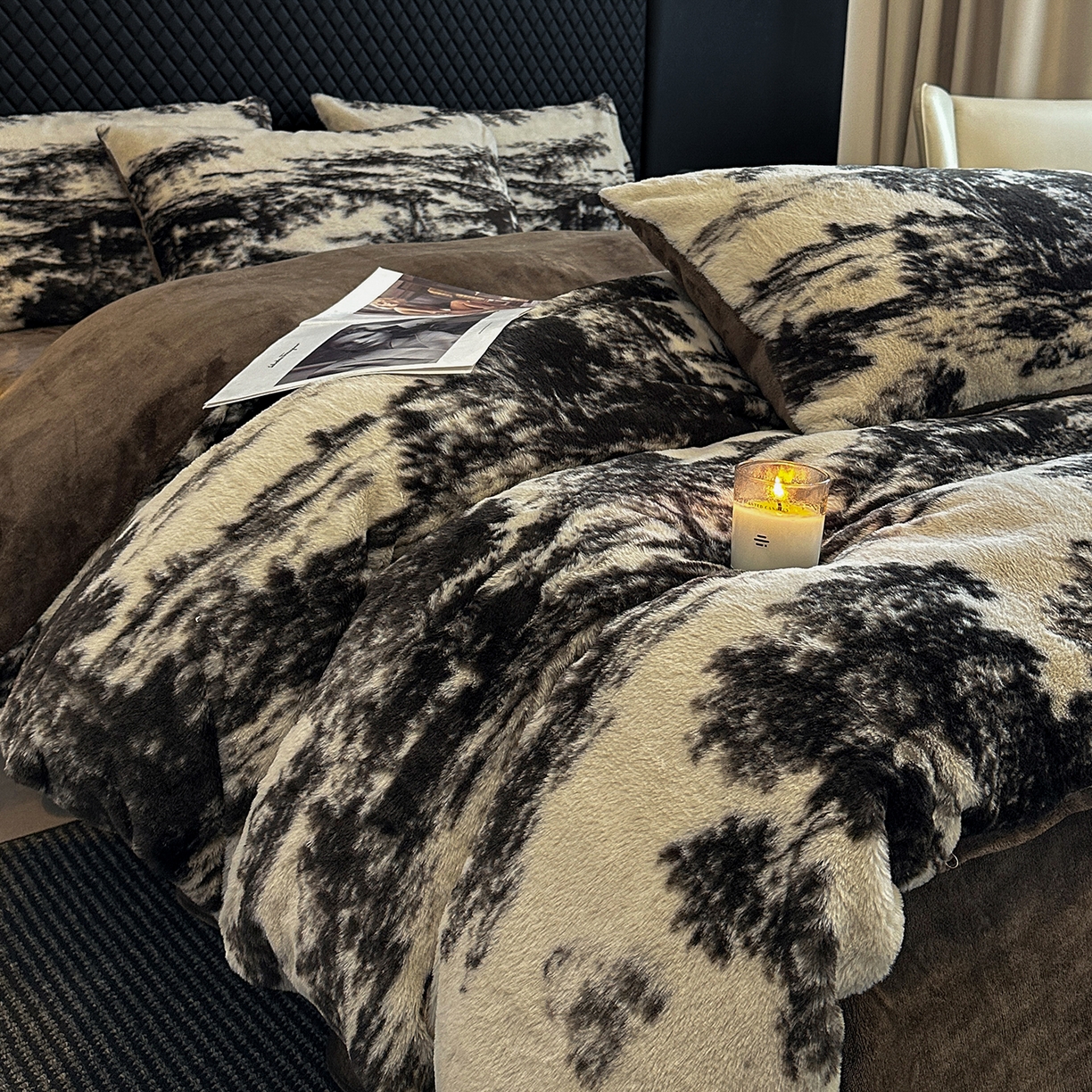 91家纺网 家纺一手货源 找家纺 民新家纺 2025新款兔毛绒印花简约款四件套 简约款-素影