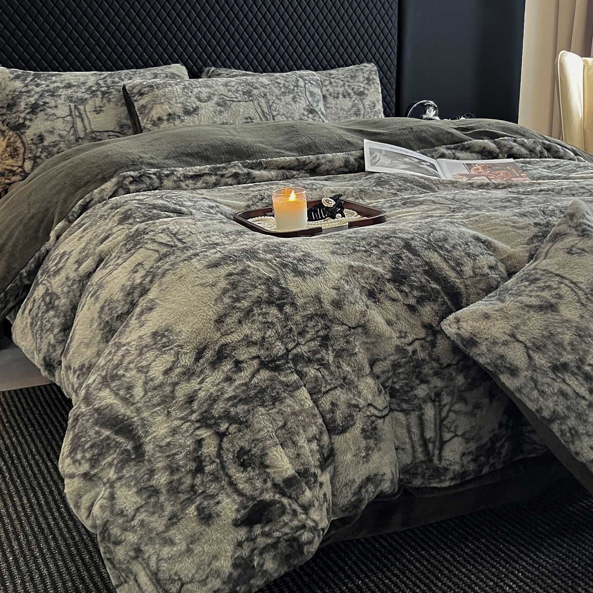 91家纺网 家纺一手货源 找家纺 民新家纺 2025新款兔毛绒印花简约款四件套 简约款-暖秋